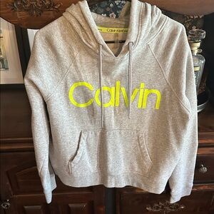 Calvin Klein Heather Gray Hoodie with Neon Yellow Logo